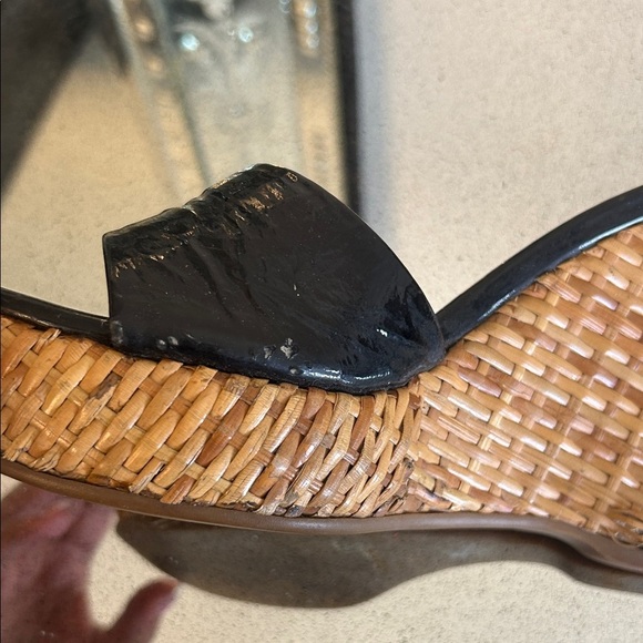 Prada Black and Tan Bamboo Woven Wedge Sandals - Picture 7 of 11